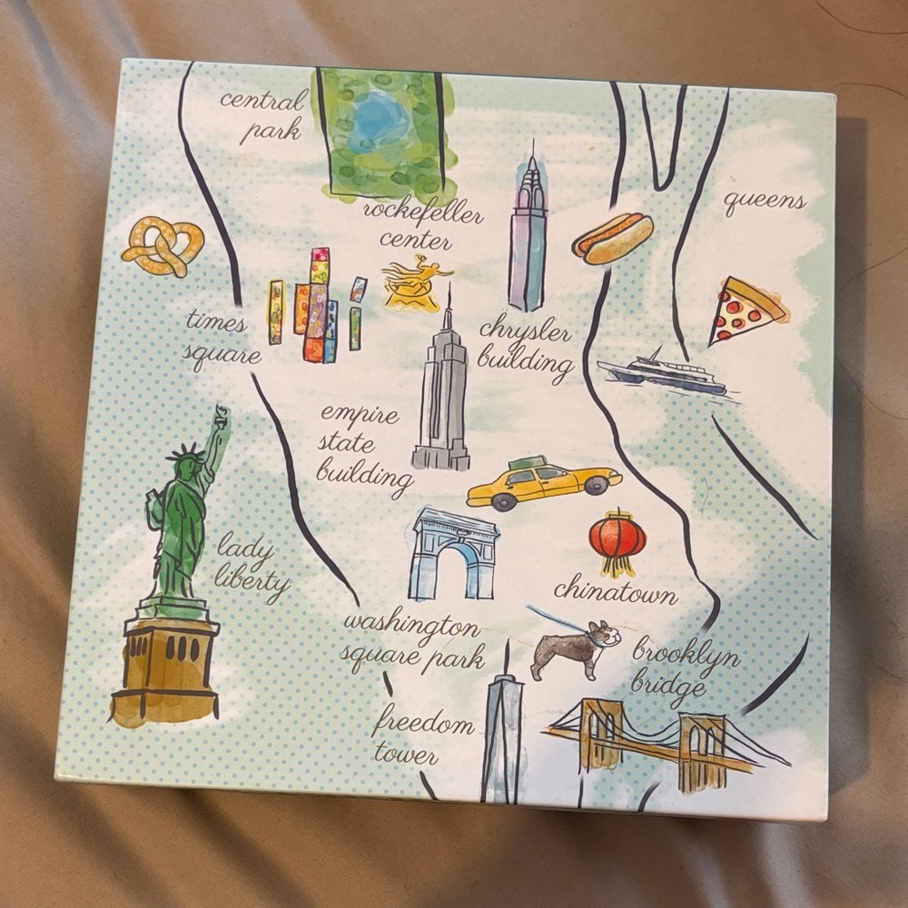New York Landmark Map Canvas Wall Art – Blue & Green